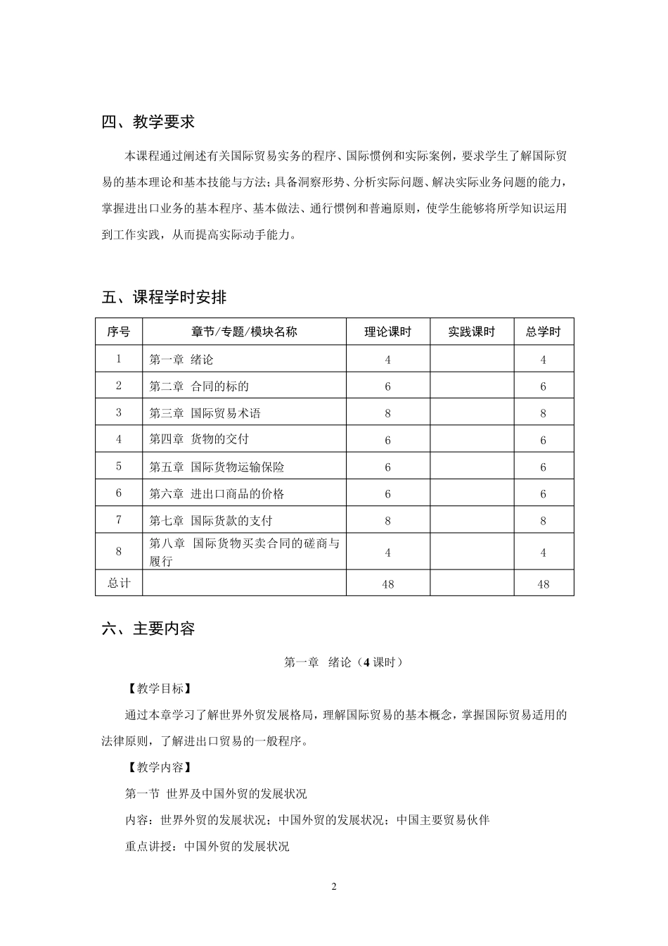 国际贸易实务教学大纲_第2页