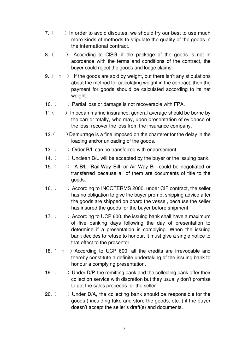 国际贸易实务试卷A卷2010(英文)及答案_第2页