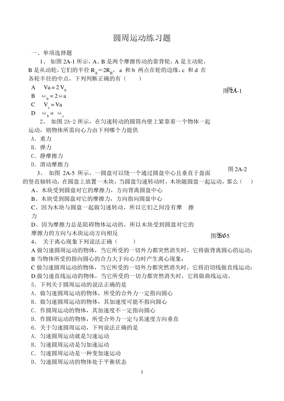 圆周运动经典练习题_第1页