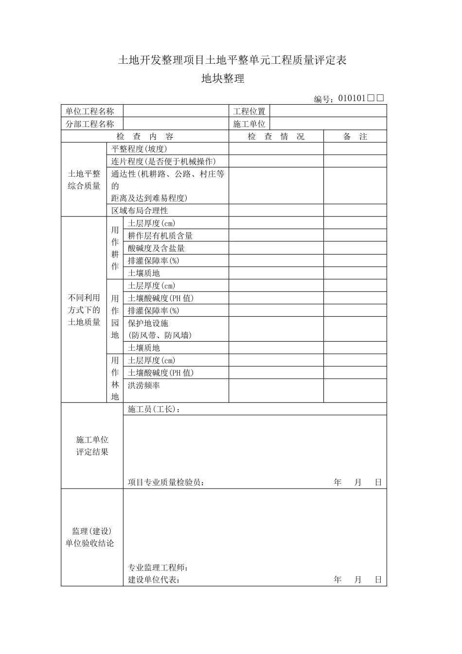 土地开发整理项目土地平整单元工程质量评定表_第1页