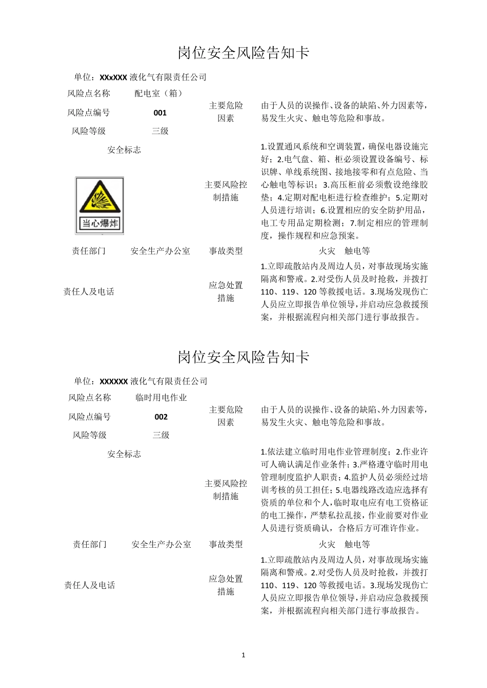 岗位安全风险告知卡牌15种_第1页