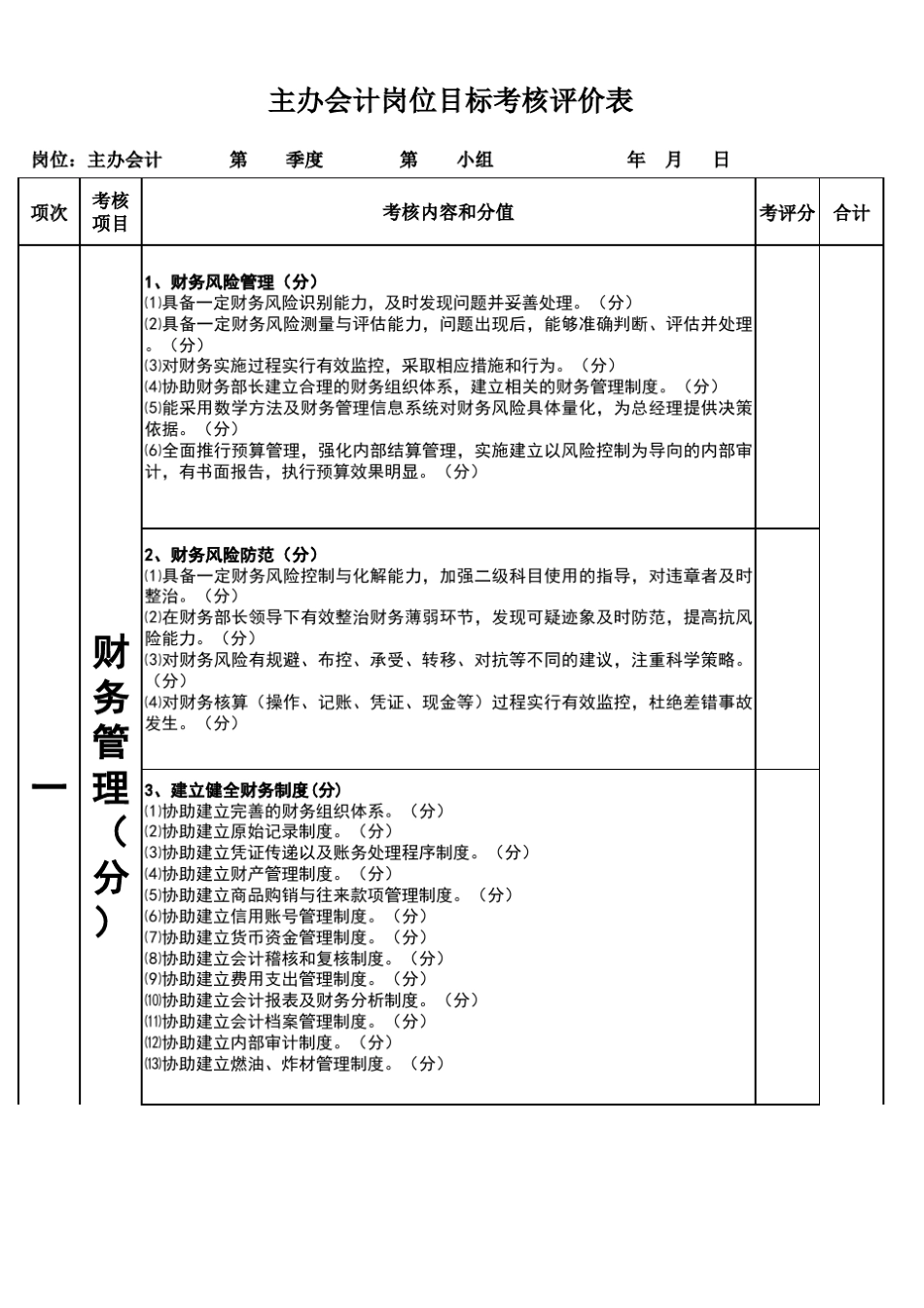 岗位目标考核评价表(出纳)_第1页