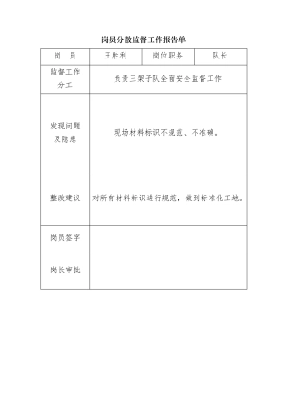 岗员分散监督工作报告单