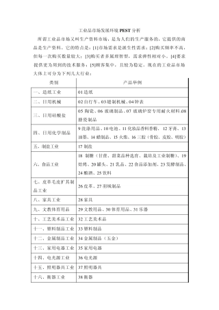 工业品市场发展环境PEST分析
