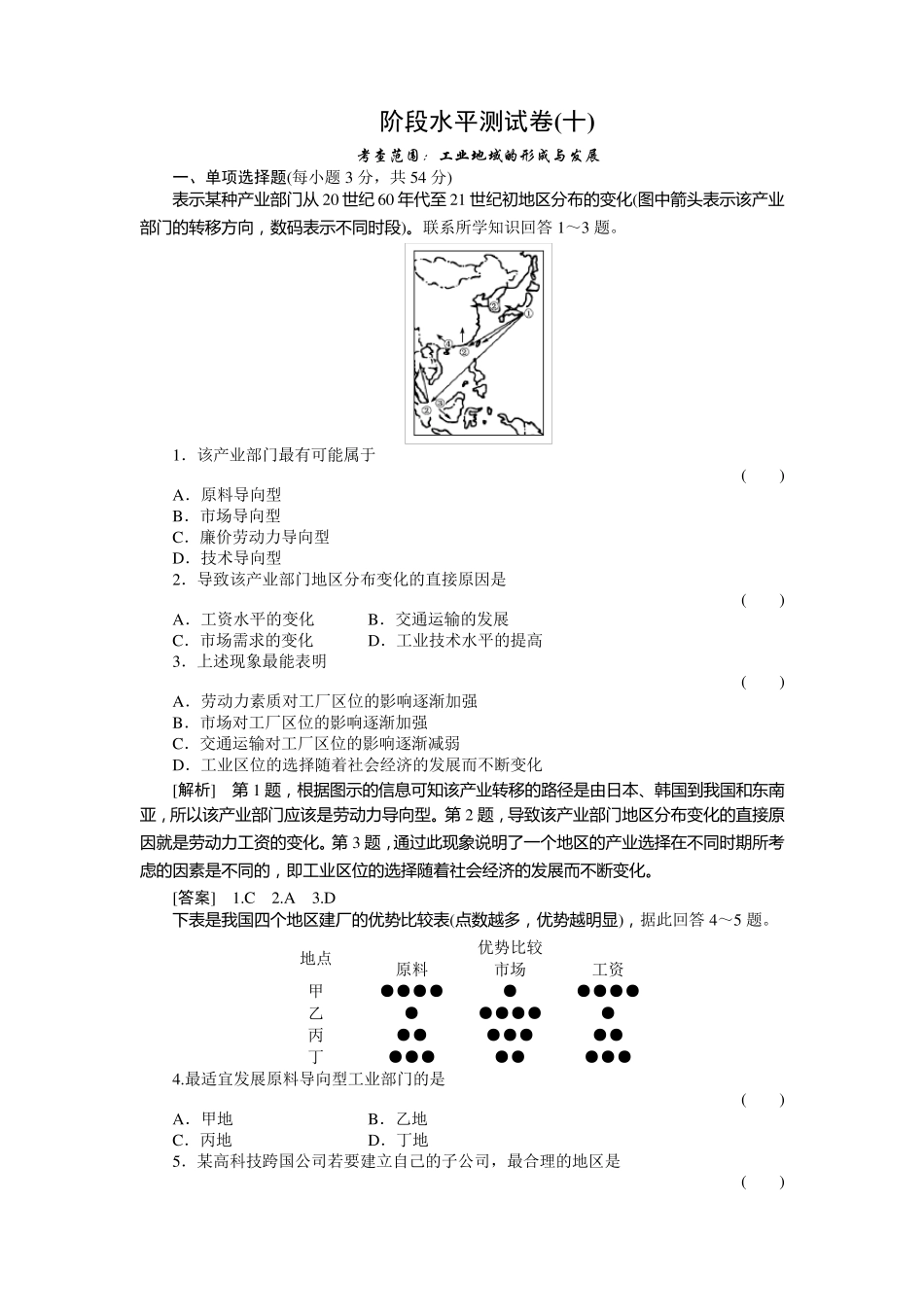 工业地域的形成与发展测试卷_第1页