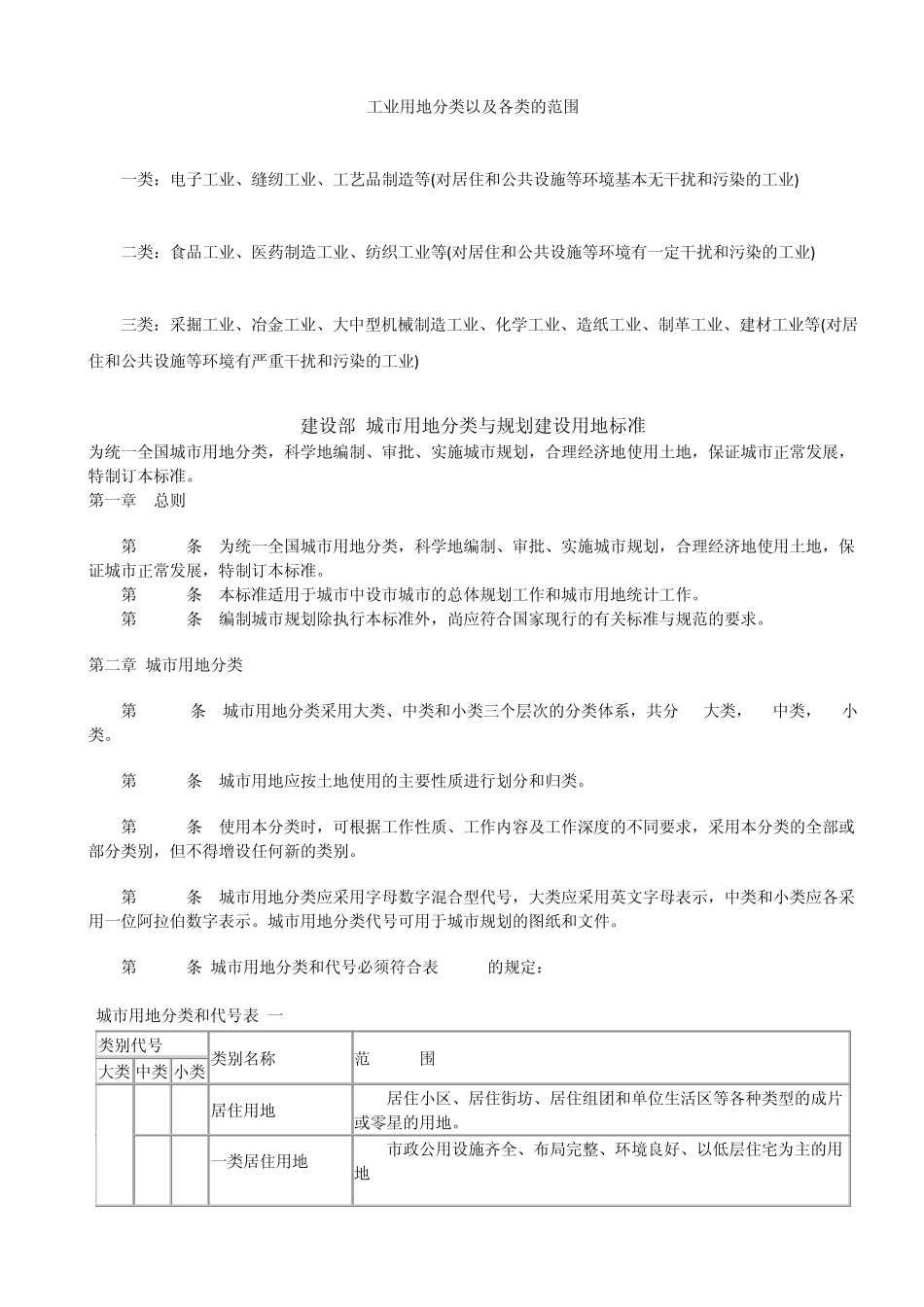 工业用地分类以及各类的范围_第1页