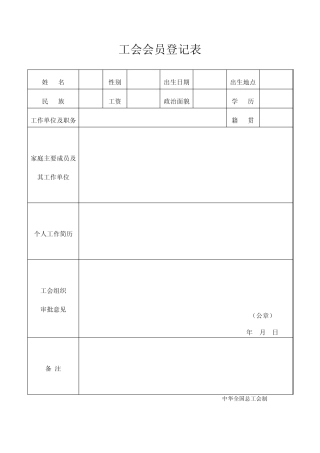 工会会员登记表