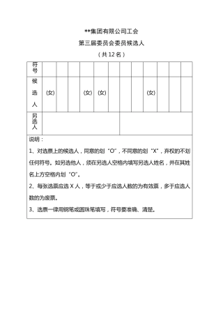 工会换届选票