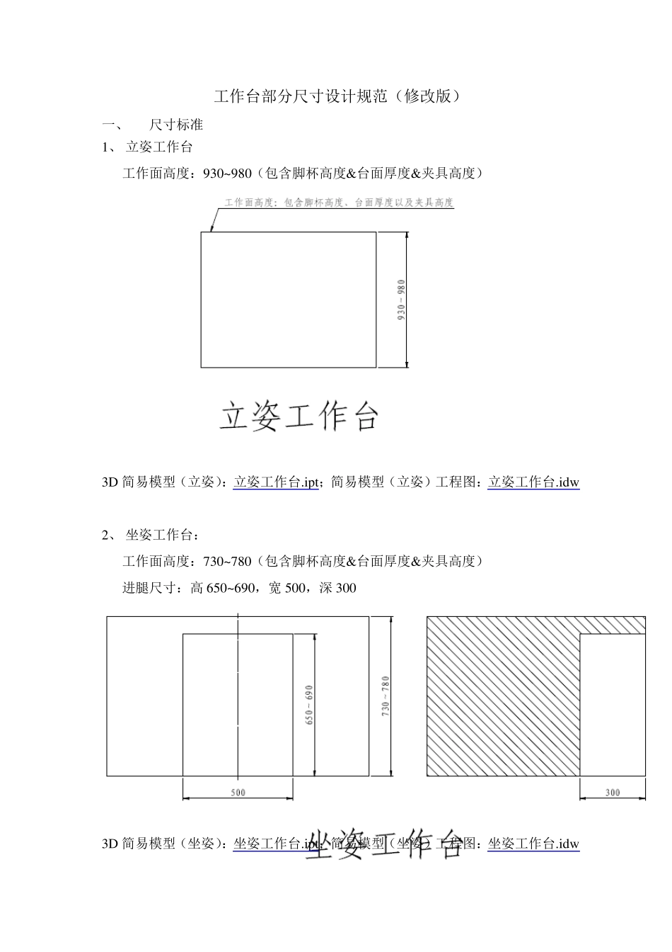 工作台部分尺寸设计规范(修正版)_第1页