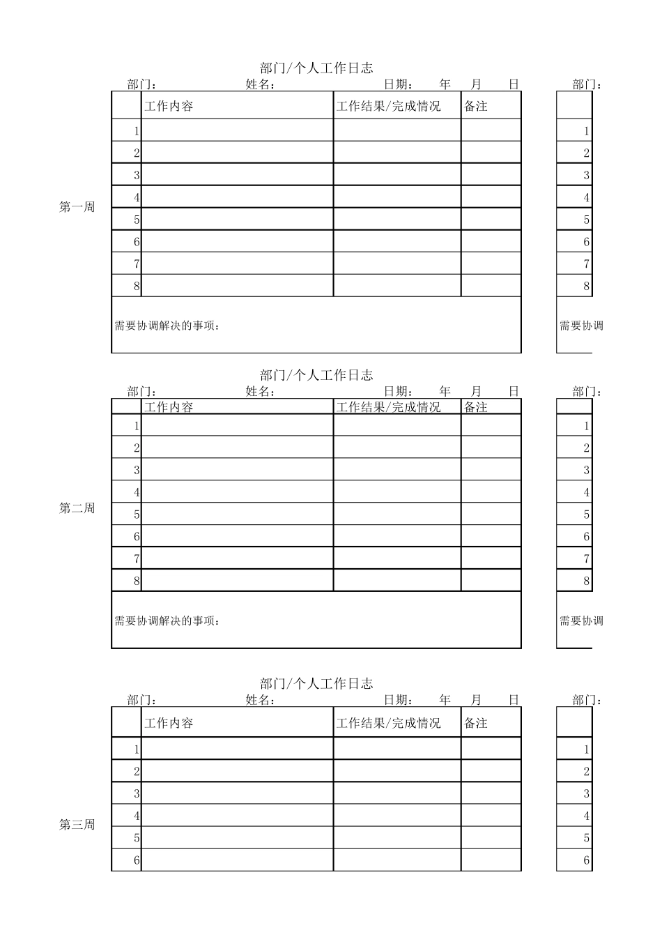 工作日志表_周工作日志_月工作日志_工时记录模板_第1页