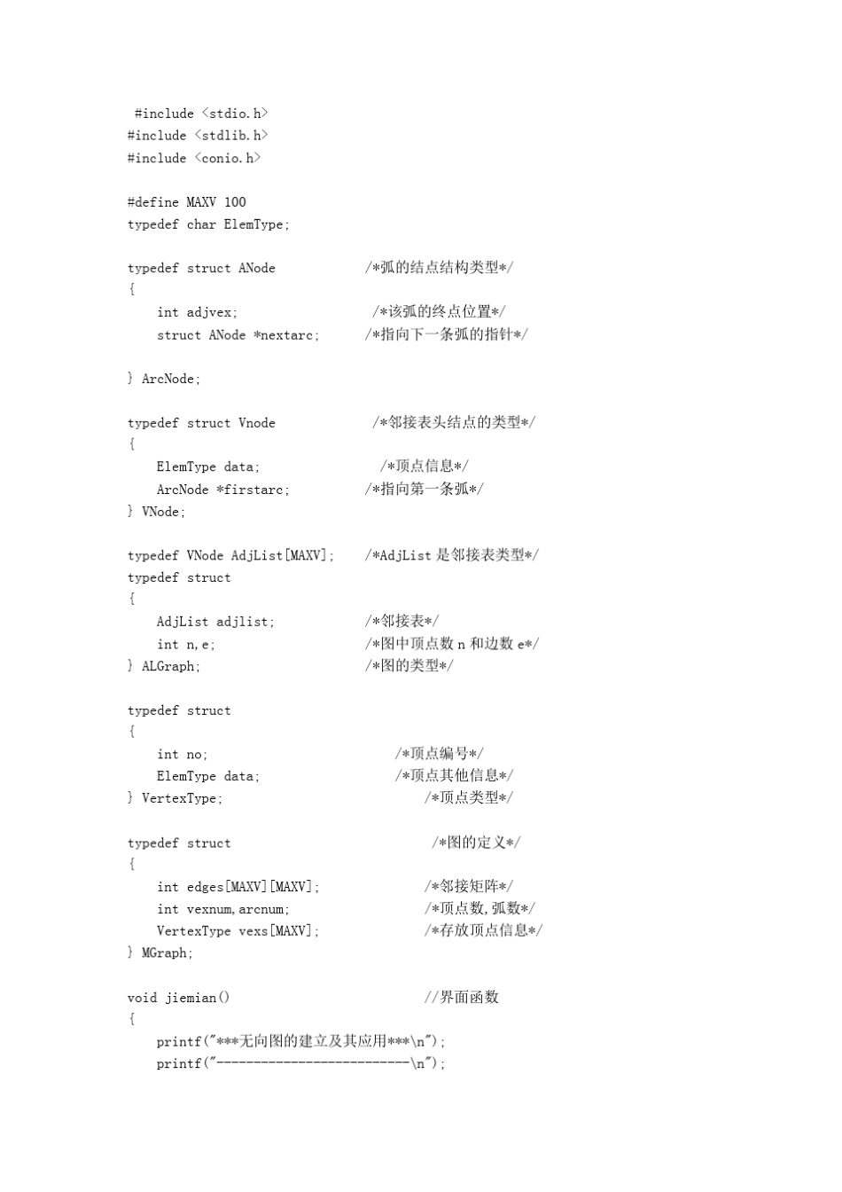 数据结构图的建立和应用代码_第1页
