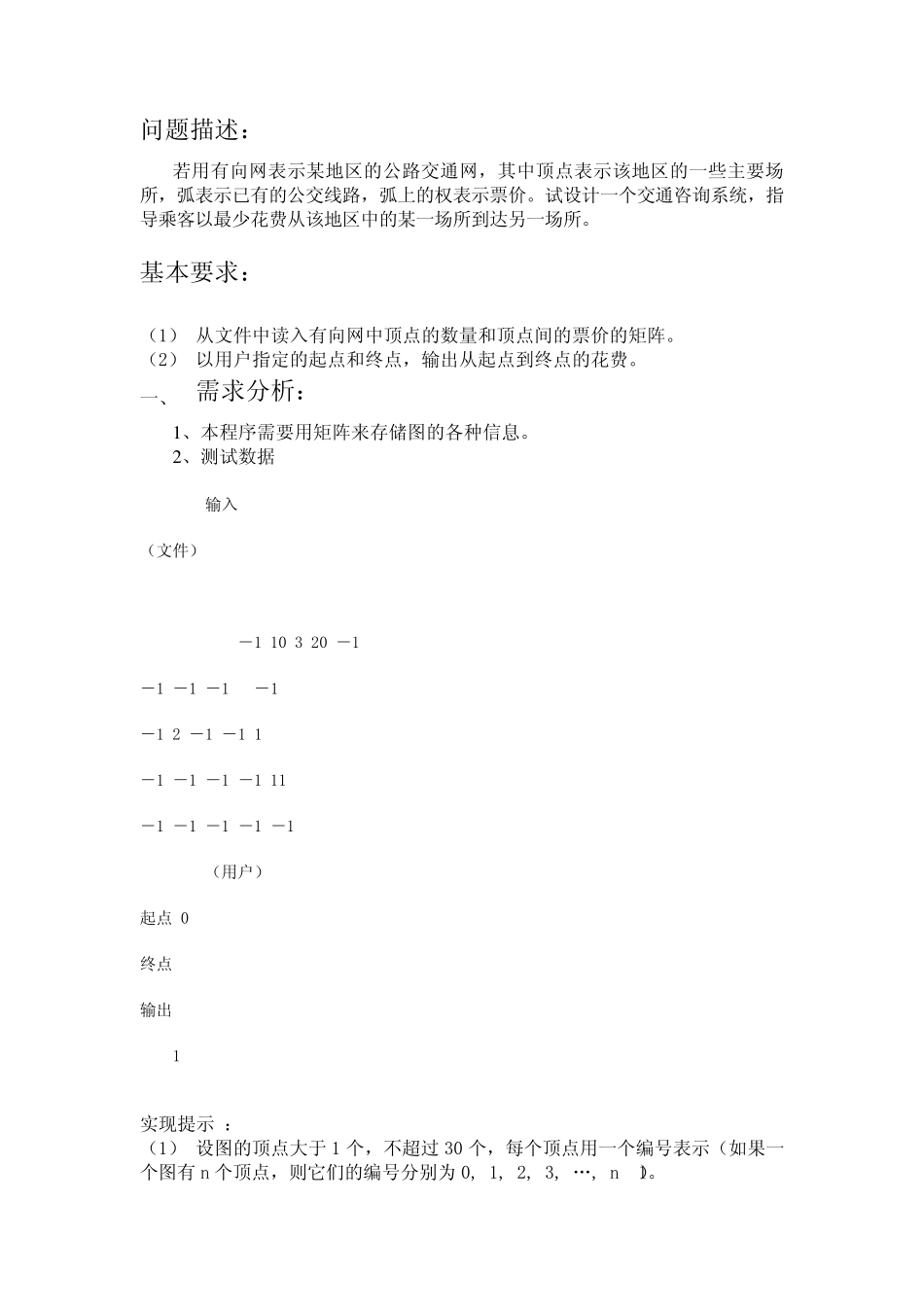 数据结构实验报告十一—最短路径问题_第1页