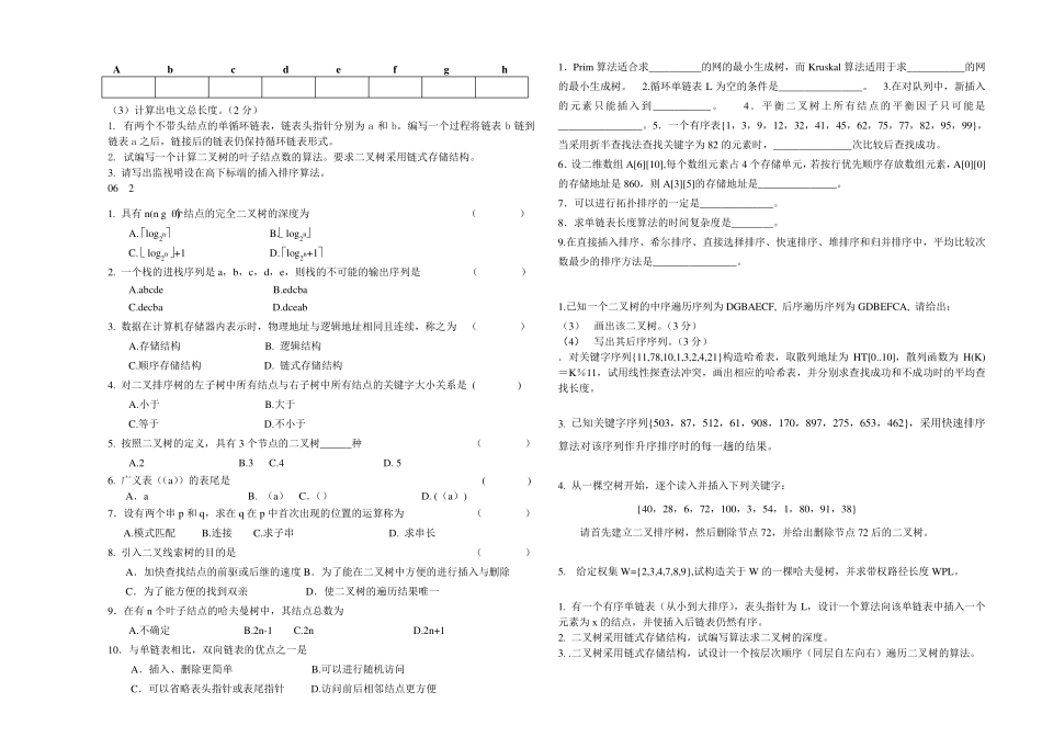 数据结构期末考试试题_第2页
