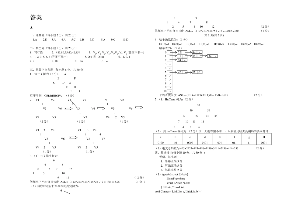 数据结构期末考试试题_第3页