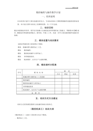 数控机床教学大纲和计划