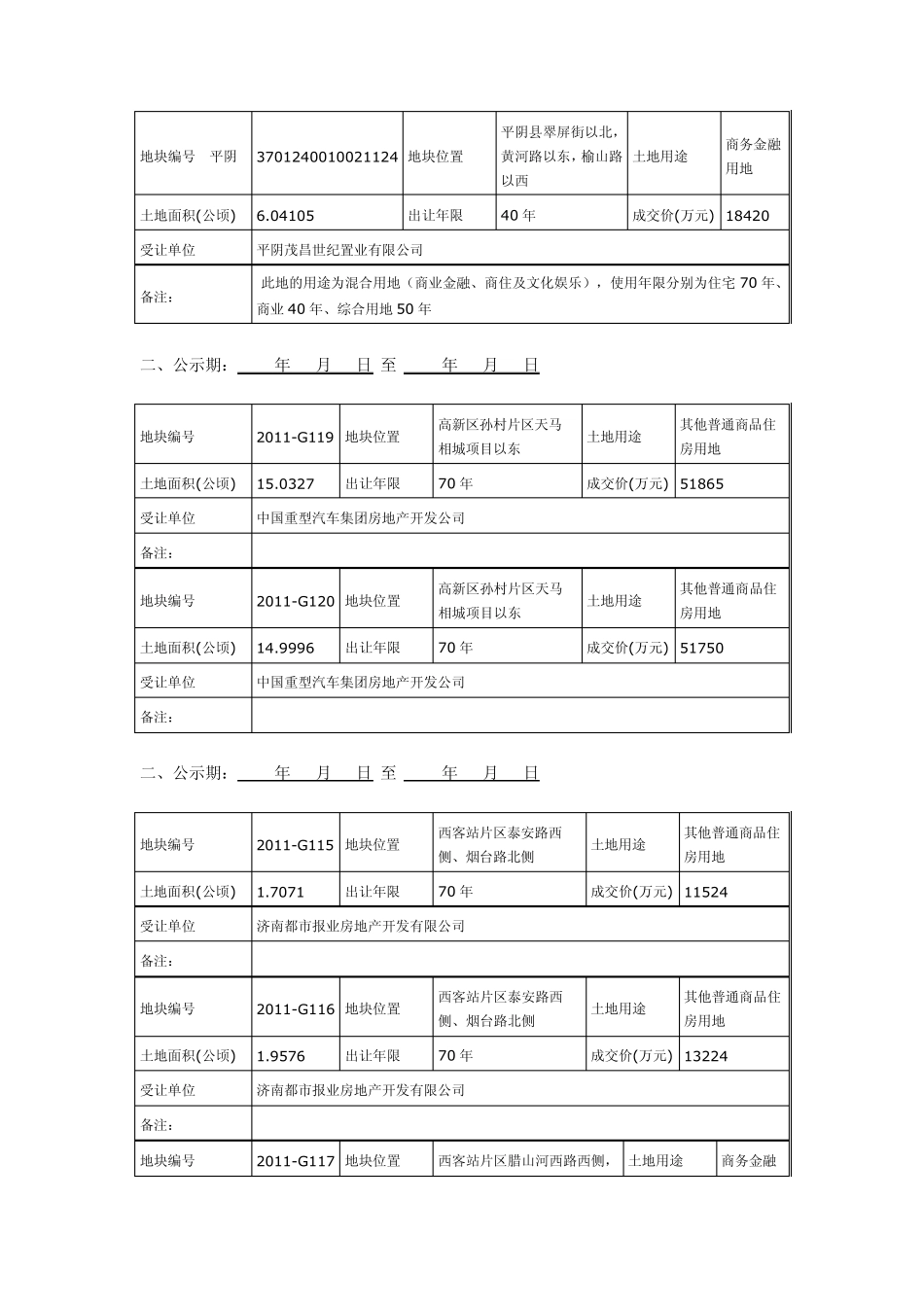 济南国土资源局国有土地使用权招拍挂出让成交公_第3页