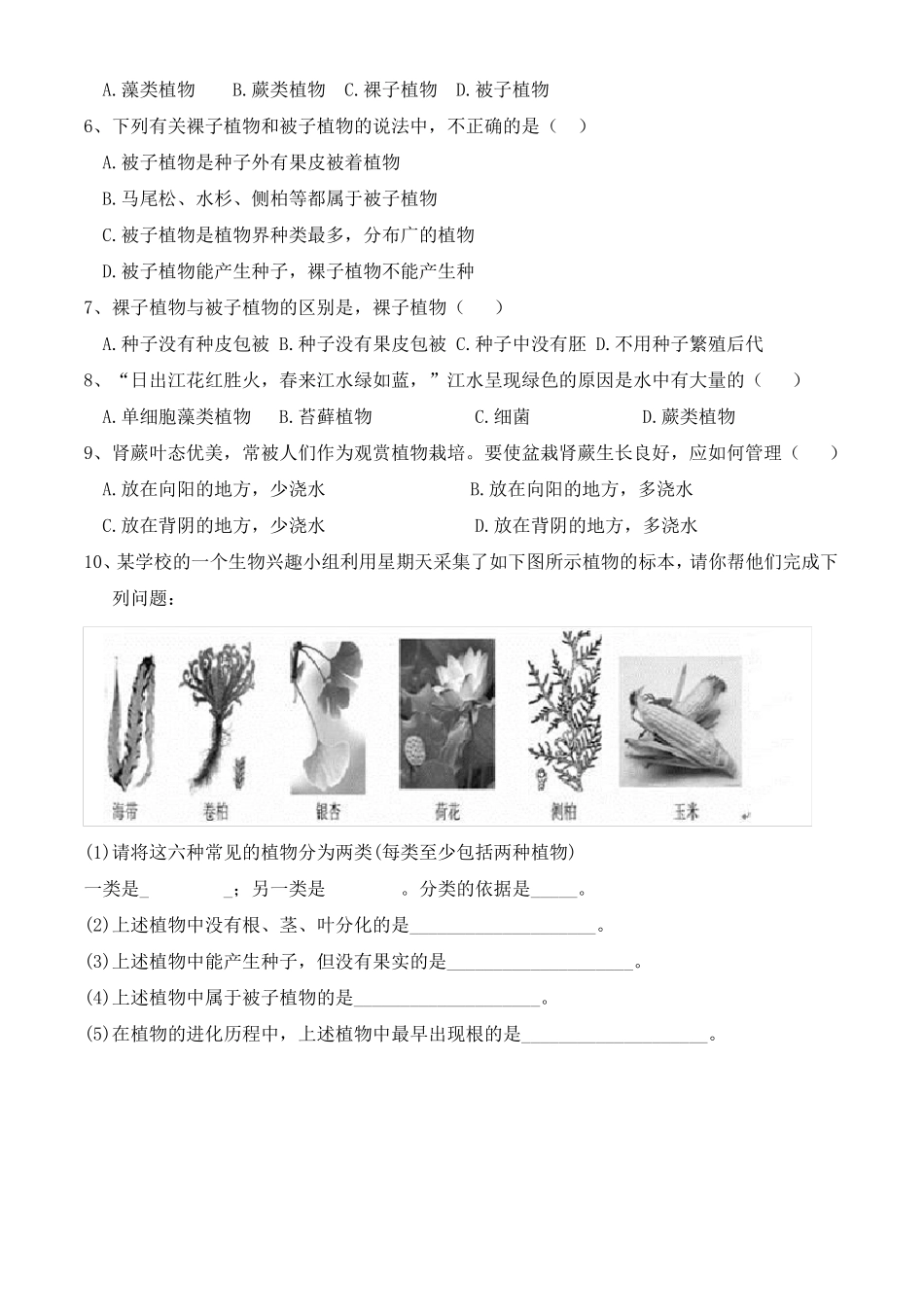 济南版七年级上册生物第二单元丰富多彩的生物世界第一章生物圈中的绿色植物复习知识点_第2页
