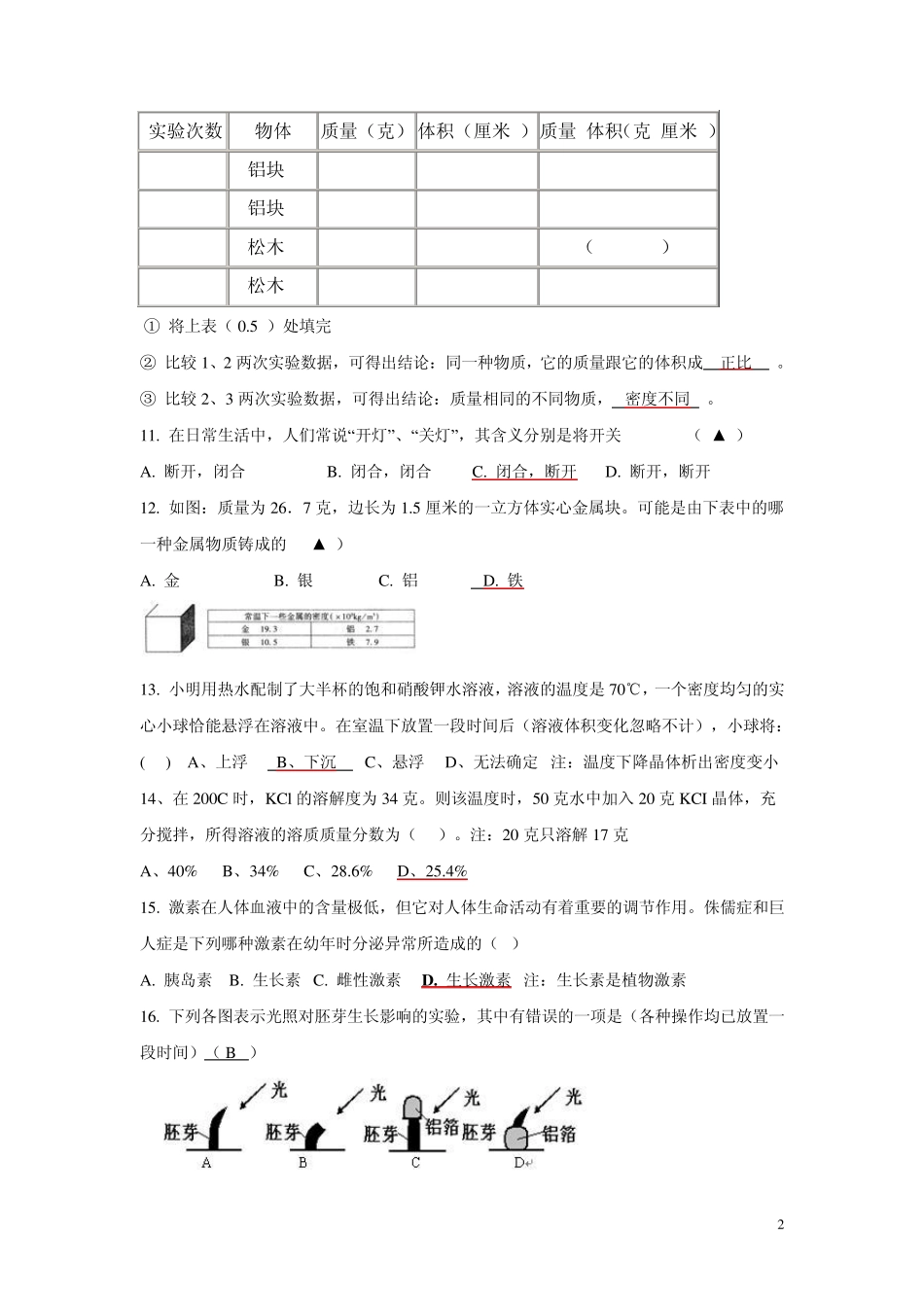 浙教版八上科学好题_第2页