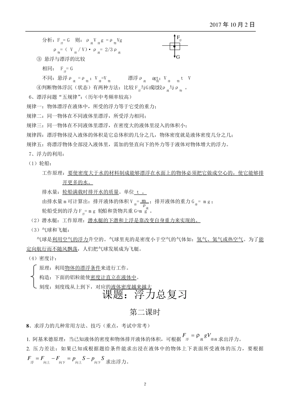 浙教版八年级科学上册最新浮力总复习(内容全面详细)_第2页