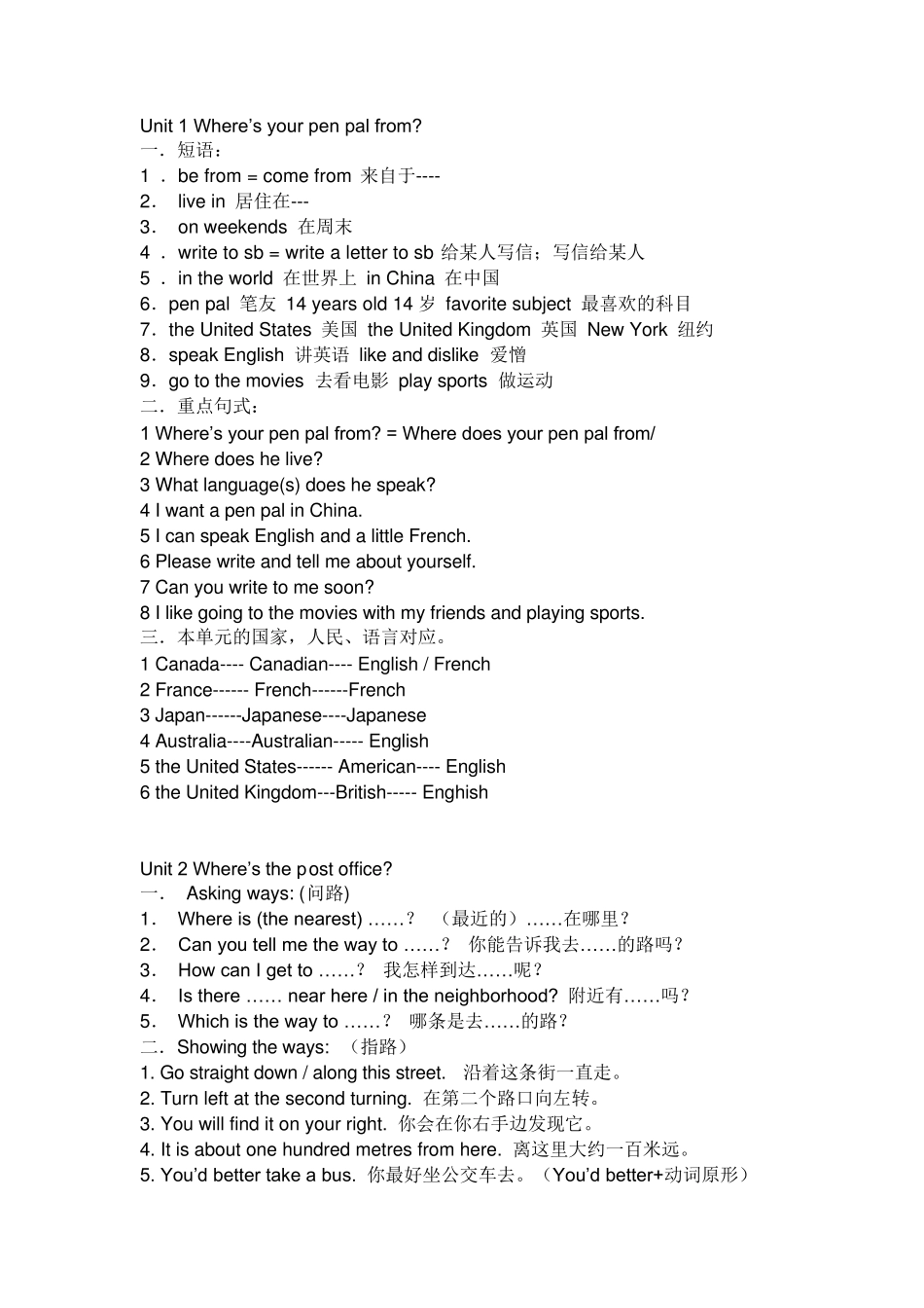 浙教版初一英语知识归纳与总结_第1页