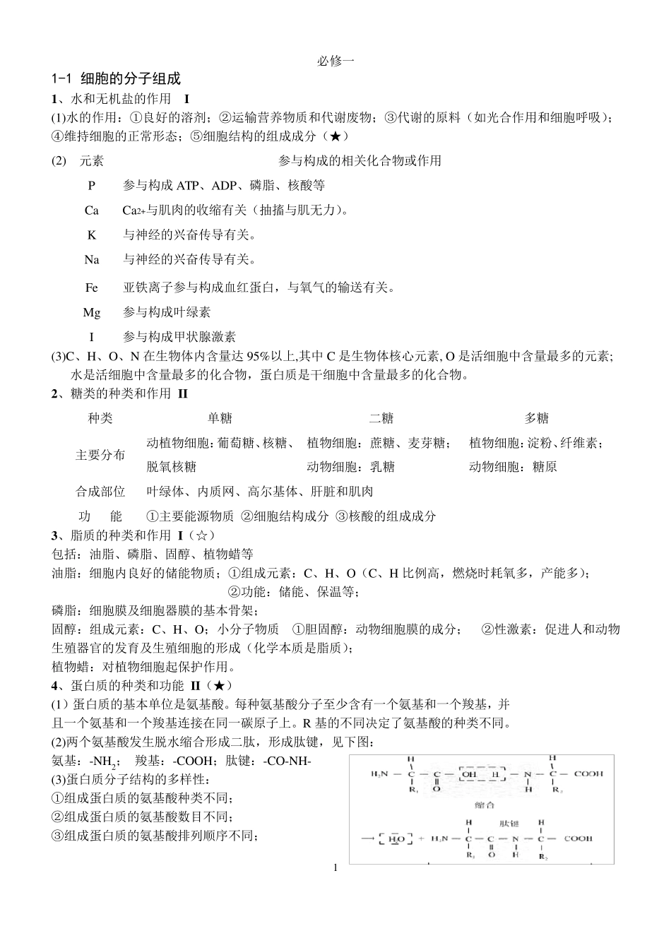 浙教版生物必修一知识点概括_第1页
