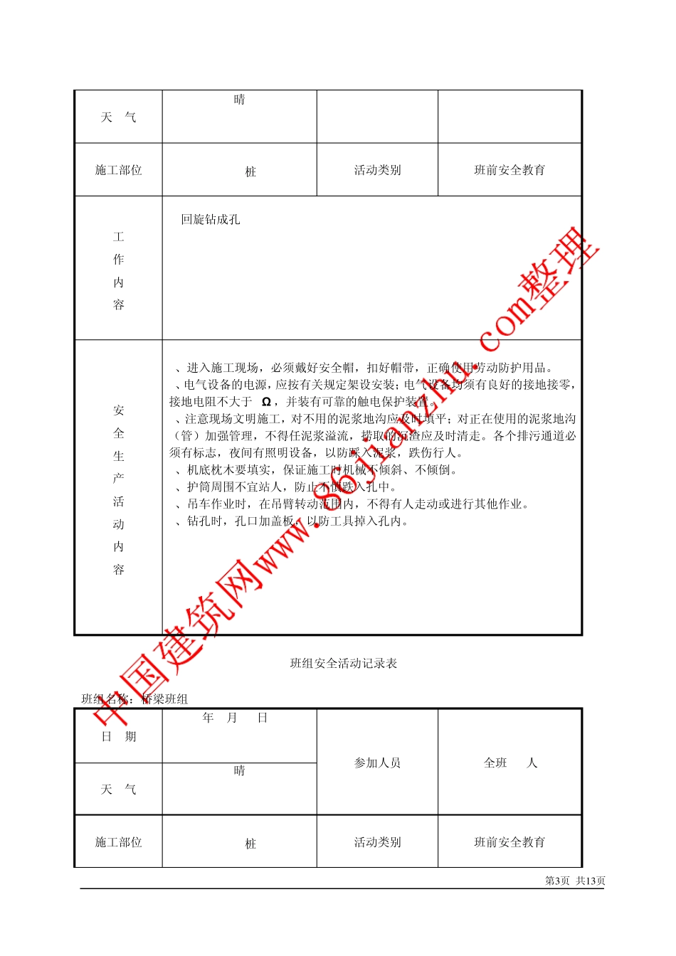 浙江省某工程班组安全活动记录表(填写范例)_第3页