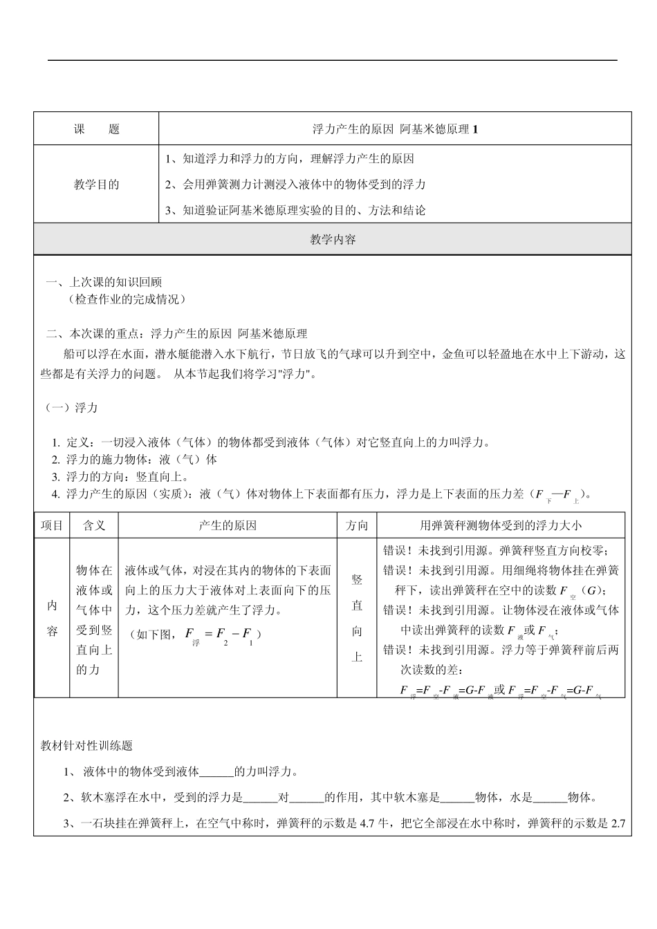 浮力产生的原因阿基米德原理1_第1页