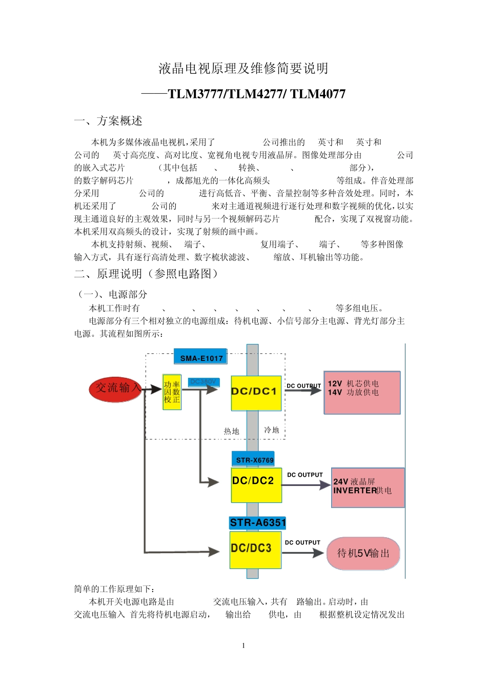 海信TLM3777、TLM4077及TLM4277液晶电视原理及维修简要说明_第1页