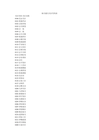 海关通关关区代码表