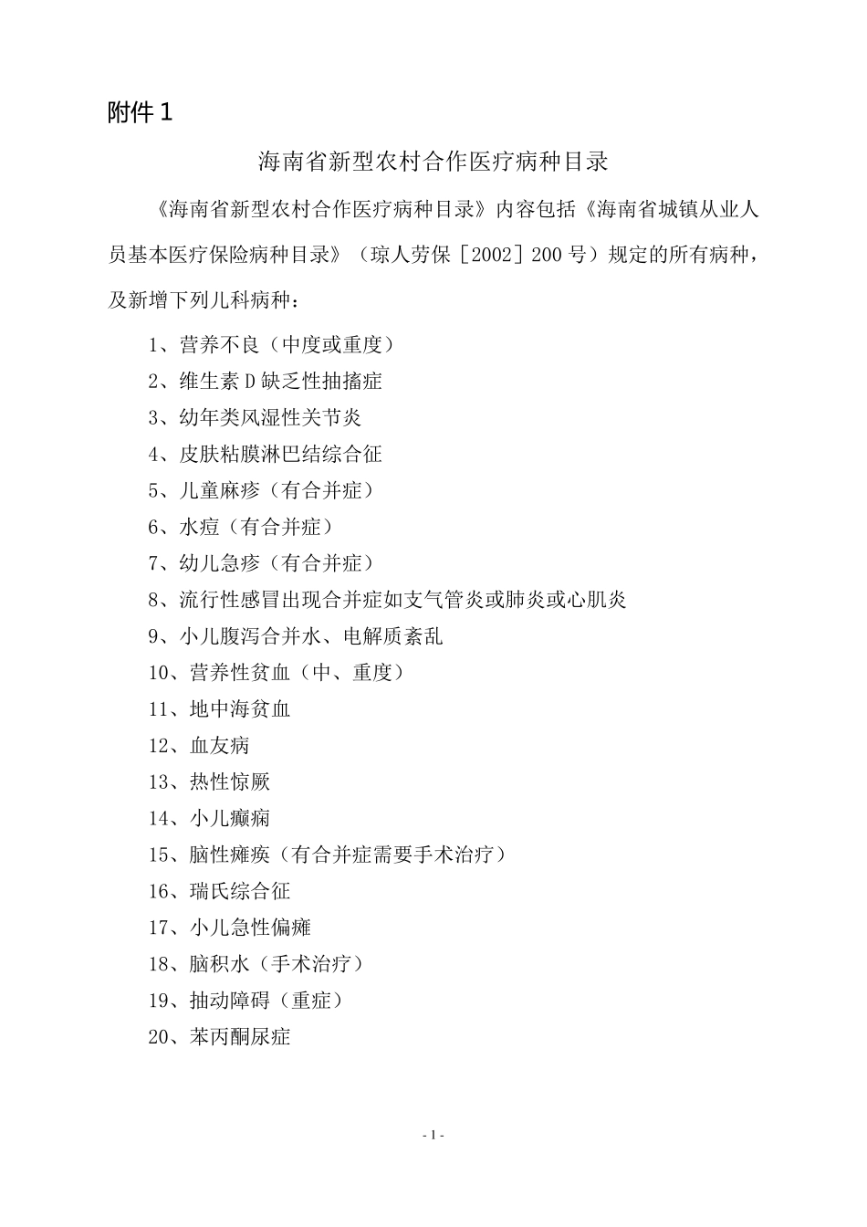 海南省新型农村合作医疗病种目录_第1页