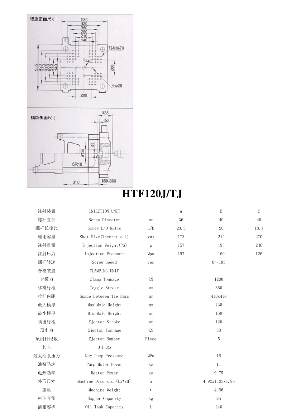 海天注塑机86T至1000T各机型参数_第2页