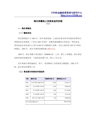 海尔系整体上市资本运作历程