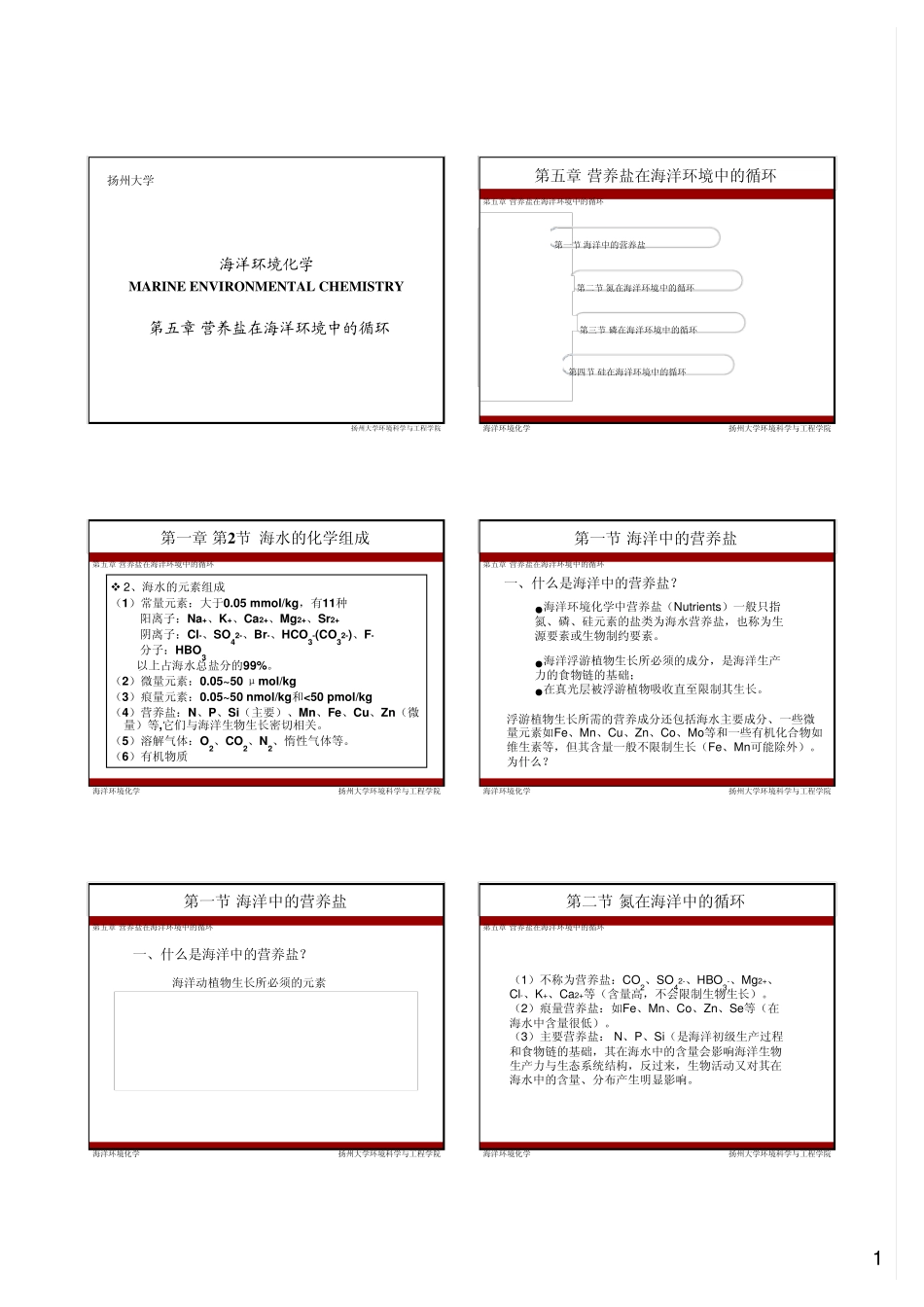 海洋环境化学05营养盐在海洋环境中的循环_第1页