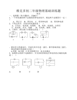 第五章电流和电路基础练习卷