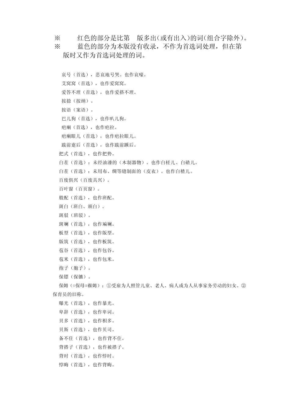 第六版现代汉语词典首选词的变动_第1页