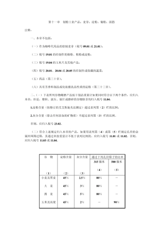 第十一章制粉工业产品;麦芽;淀粉;菊粉;面筋