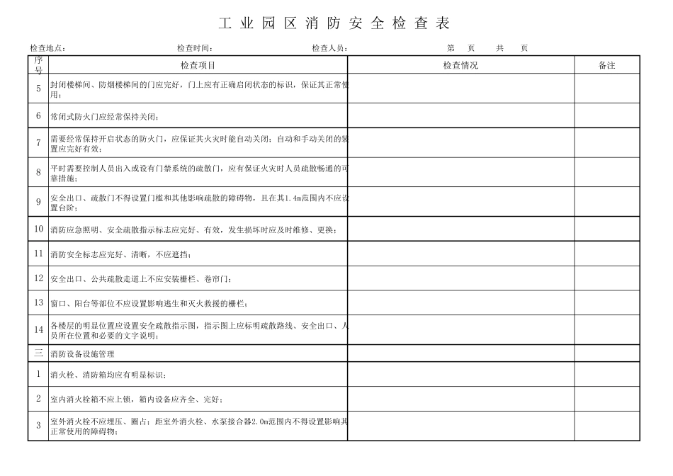 超强综合性工业园区消防检查表_第2页