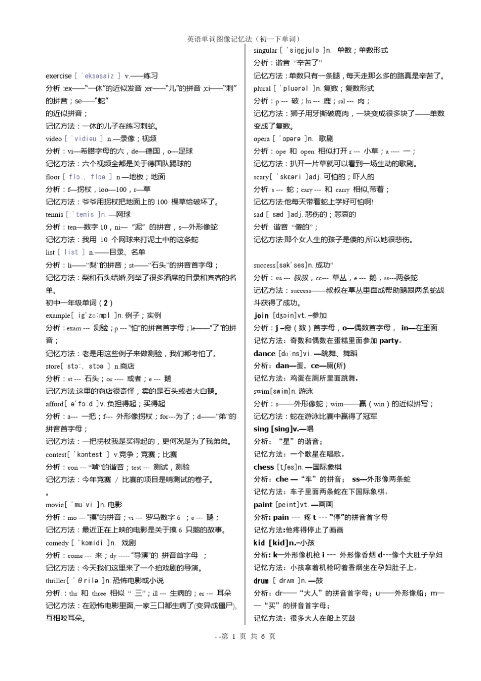 超级英语单词记忆法(初一下单词)_第1页