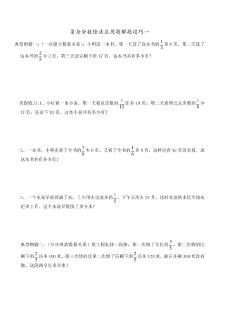 超经典分数除法应用题(拓展训练)