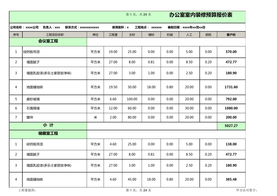 超详细办公室装修预算报价表excel模板_第1页