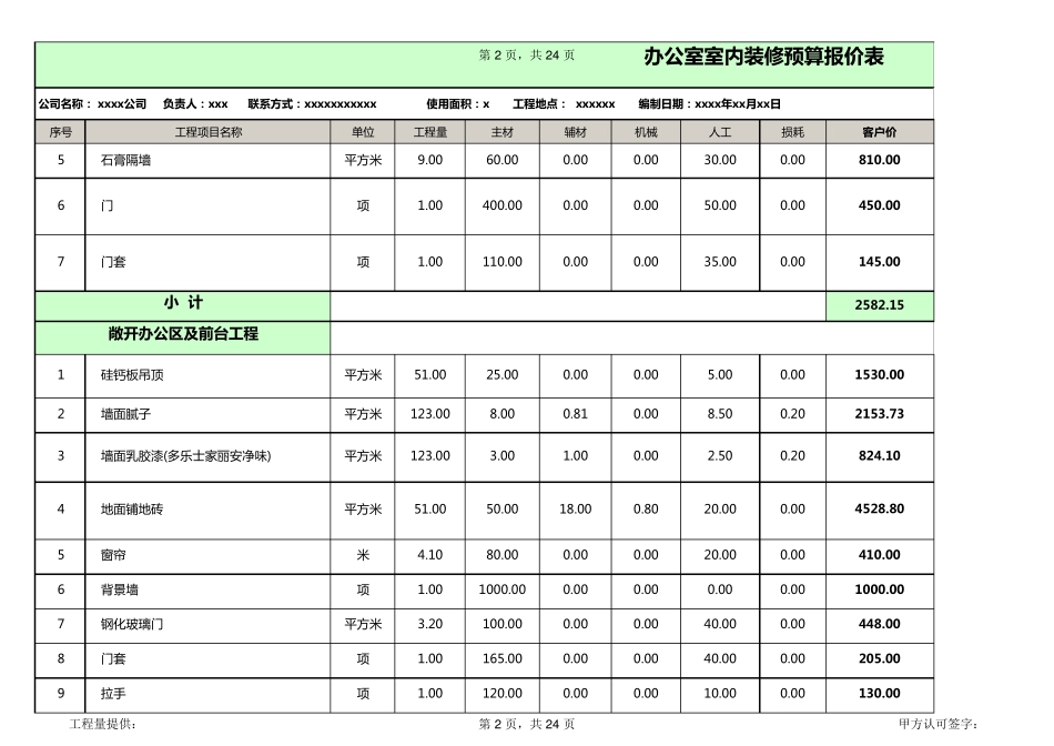 超详细办公室装修预算报价表excel模板_第2页