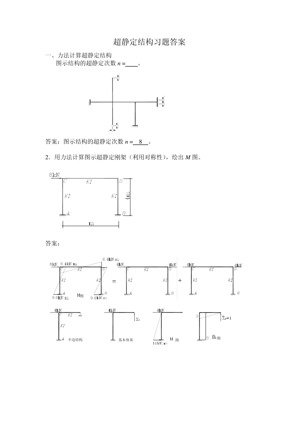超静定结构习题答案_第1页