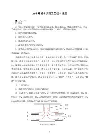 堵水调剖工艺技术讲座要点