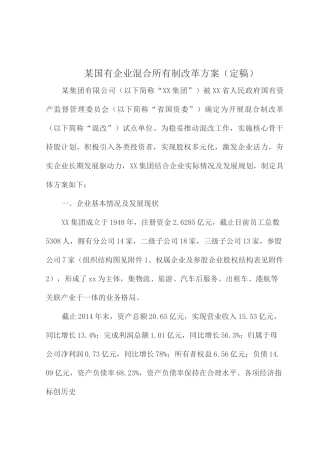 某国有企业混合所有制改革方案