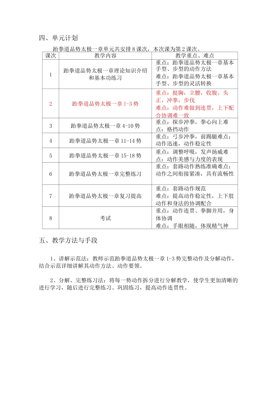 跆拳道(品势太极一章1-3势)说课教案(范例)_第2页