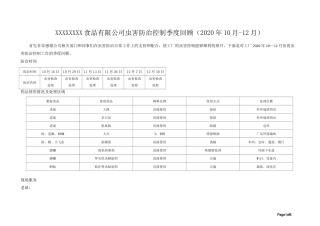 食品公司虫害控制季度回顾范本(2020年10-12月)
