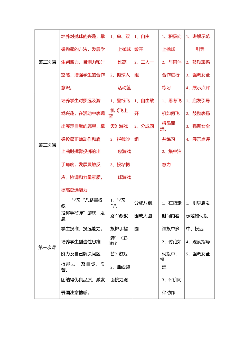 水平二发展投掷能力单元教学计划_第2页