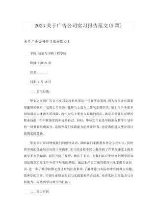 2023关于广告公司实习报告范文(5篇)