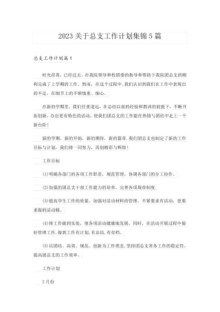 2023关于总支工作计划集锦5篇