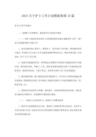 2023关于护士工作计划模板集锦10篇